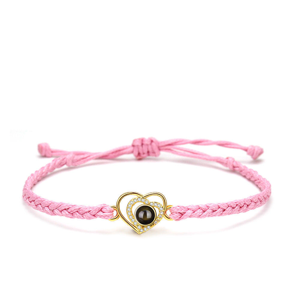 Double Heart Braided Bracelet with Photo Inside