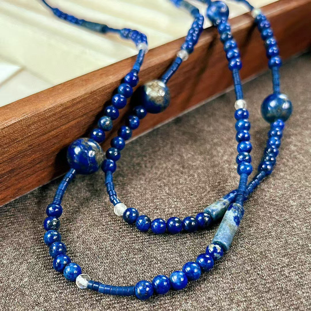 High Quality Natural Lapis Lazuli Long Necklace Handmade Beaded Necklace