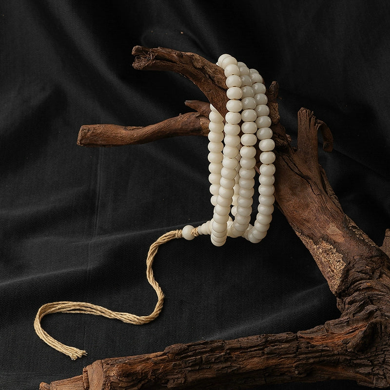 6.4mm*9mm White Jade Bodhi 108 Bead Mala Bodhi Seed Prayer Beads