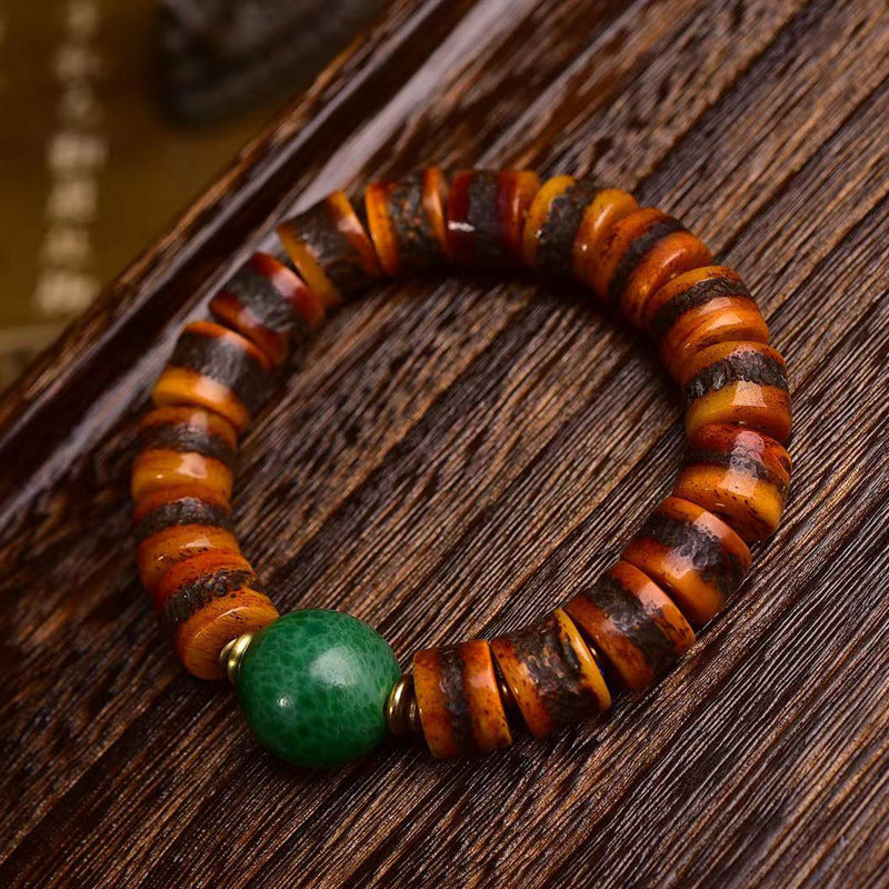Bracelet de prière tibétain en os de vache – Bracelet de perles spirituelles de style tibétain fabriqué à la main
