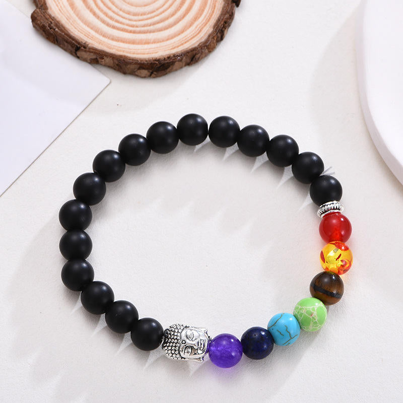 7 Chakra Stone Healing Beaded Buddha Charm Bracelet Crystal Energy Bracelet Adjustable 8mm