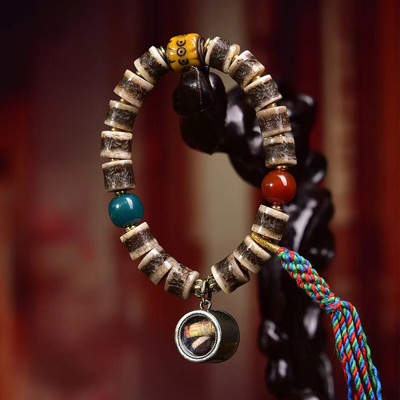 Tibetan Yak Bone Bracelet with Agate Dzi Beads & Snow Baga Beads – Handcrafted Tibetan-Style Bracelet