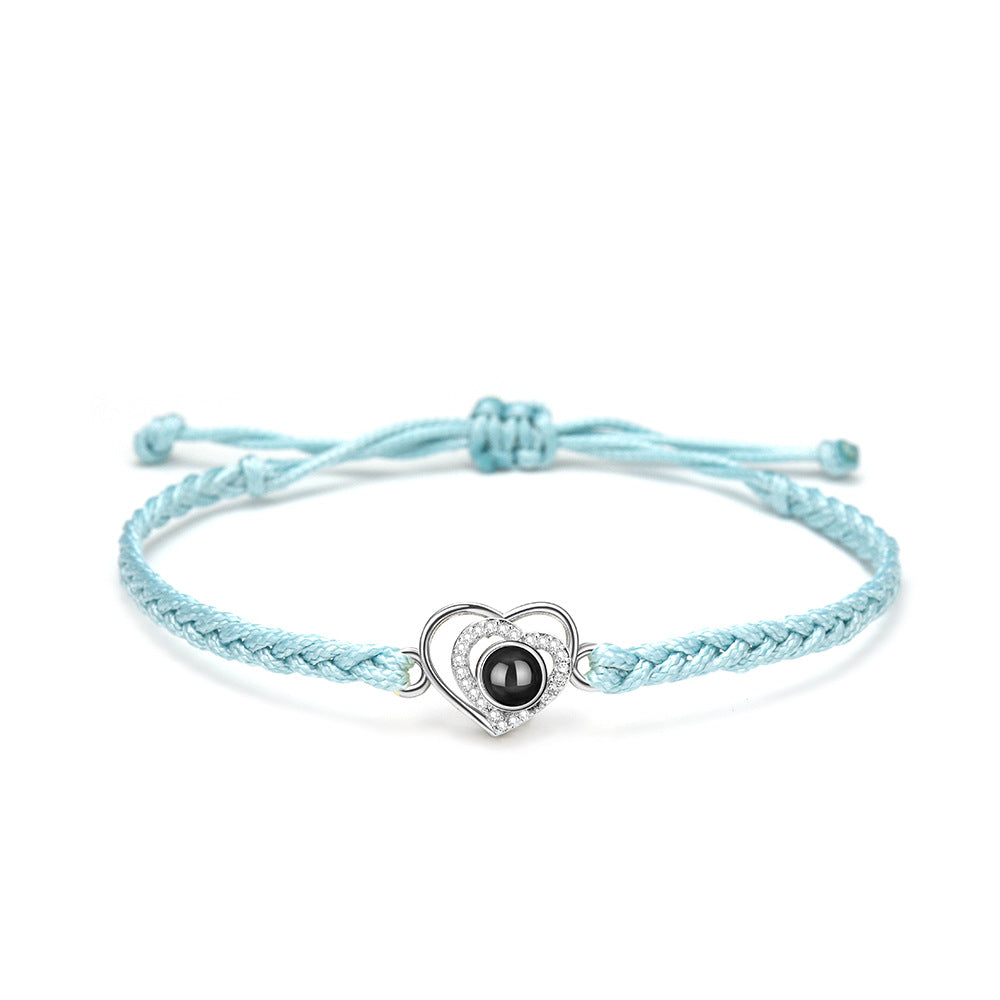 Double Heart Braided Bracelet with Photo Inside