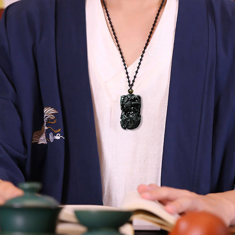 Black Green Jade Pixiu Pendant – Symbol of Wealth and Protection