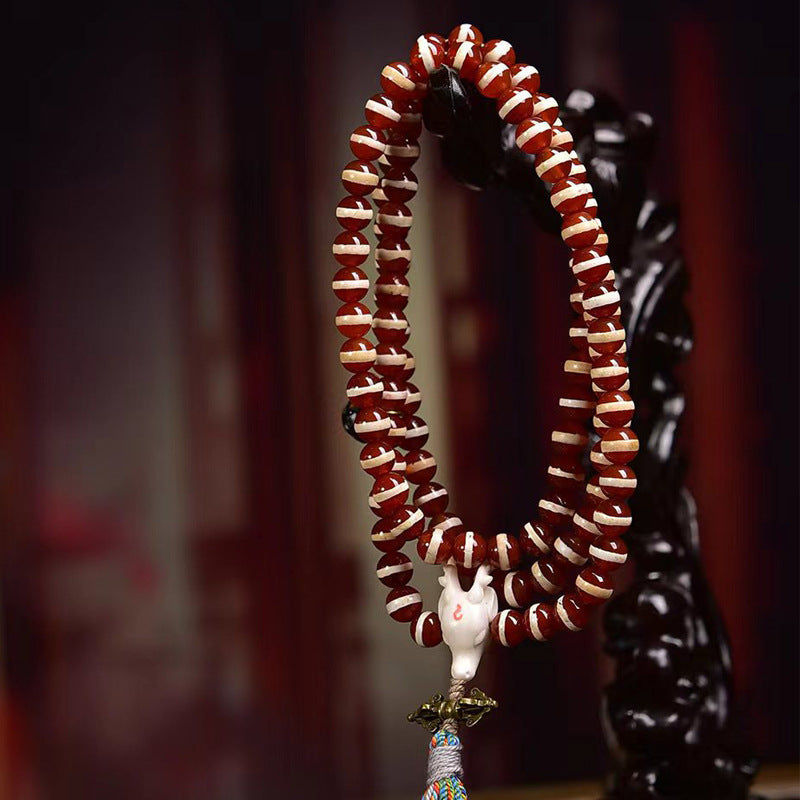 Natural Red One-Line Dzi Beads 108 Beads Mala Necklace
