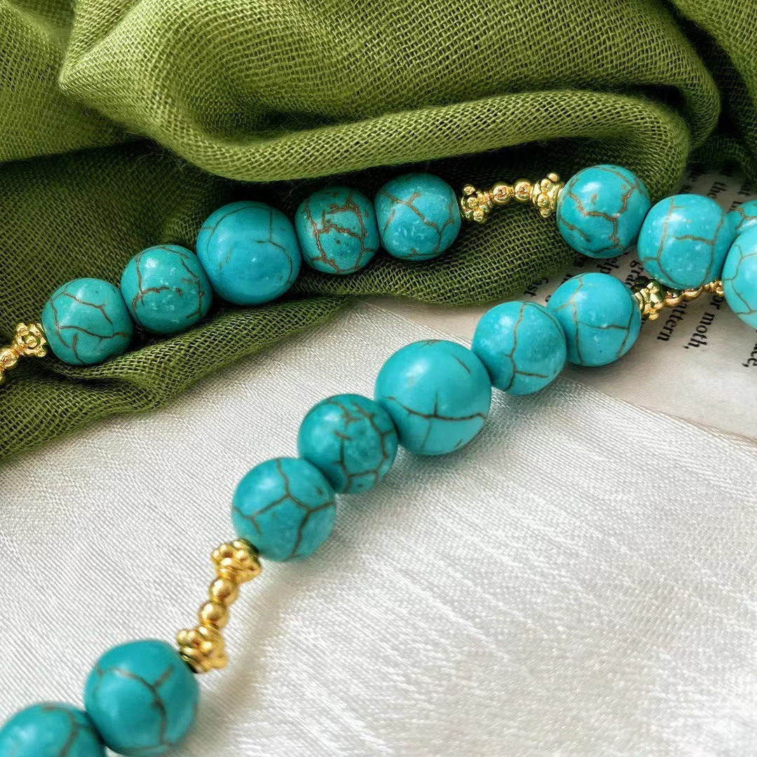 Retro Artificial Turquoise Necklace Light Luxury Clavicle Chain Necklace for Women