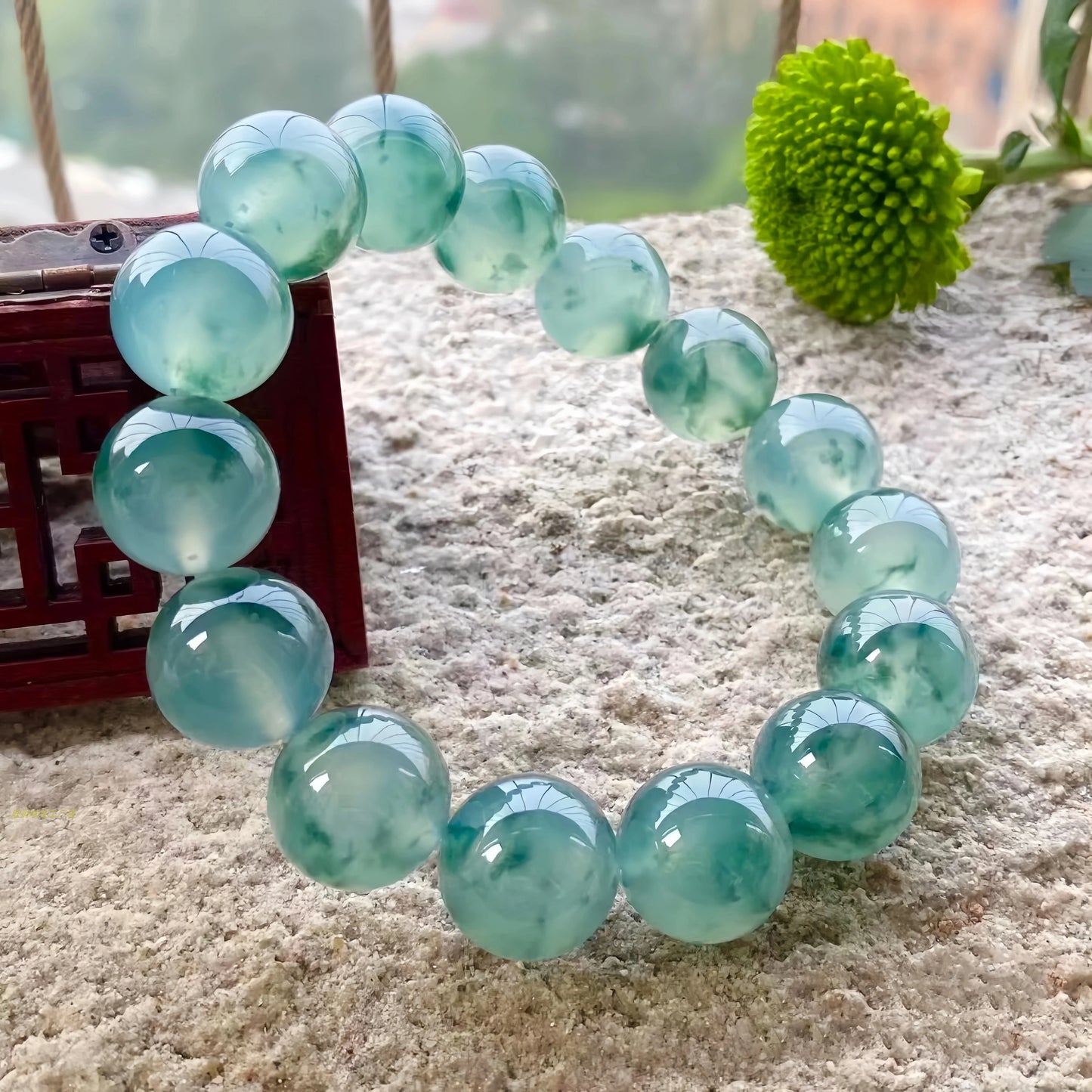 Natural Burmese Icy Green Floating Jade Bracelet