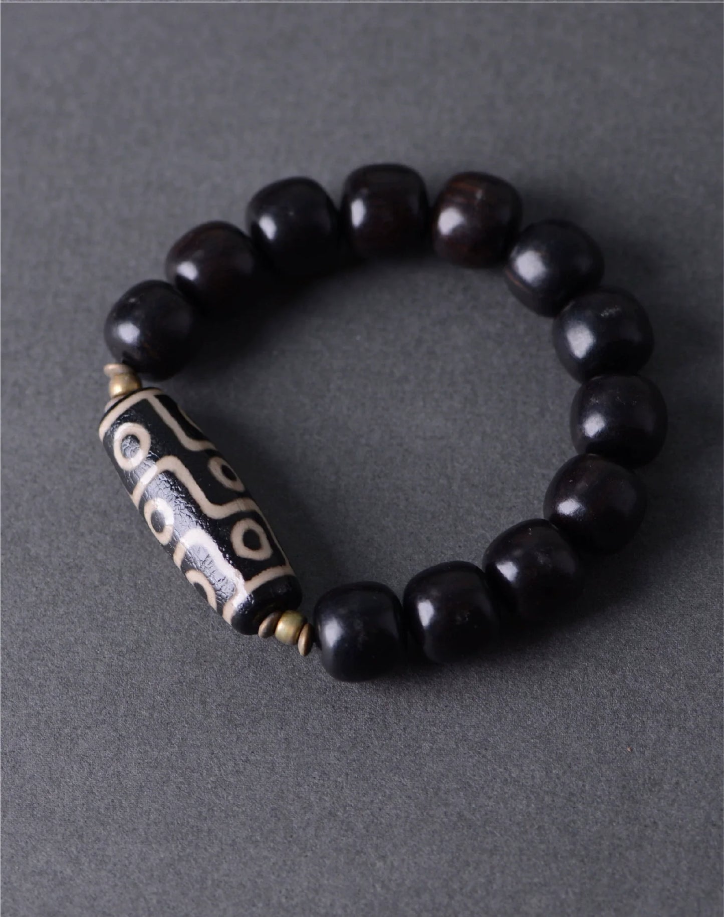 Ebony Tibetan Agate Dzi Beads Charm Bracelet