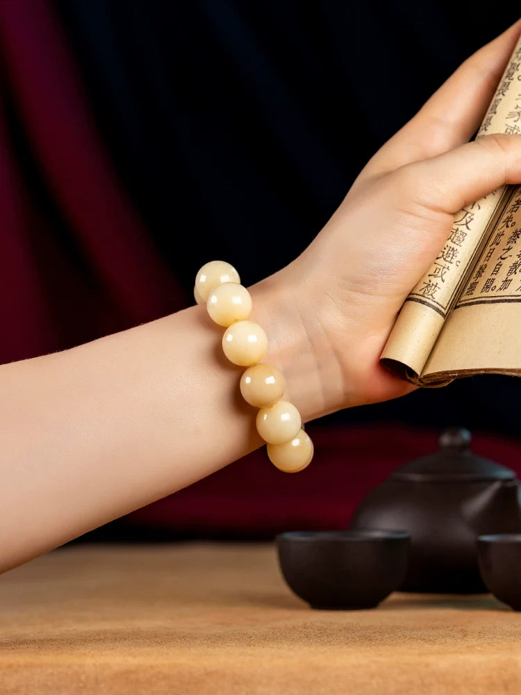 Bracelet de perles de Bouddha en os de chameau naturel ancien 15-16 mm
