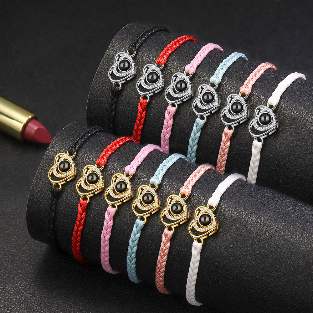 Double Heart Braided Bracelet with Photo Inside