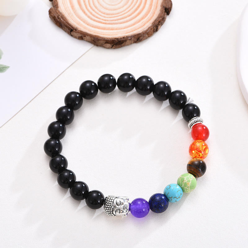 7 Chakra Stone Healing Beaded Buddha Charm Bracelet Crystal Energy Bracelet Adjustable 8mm