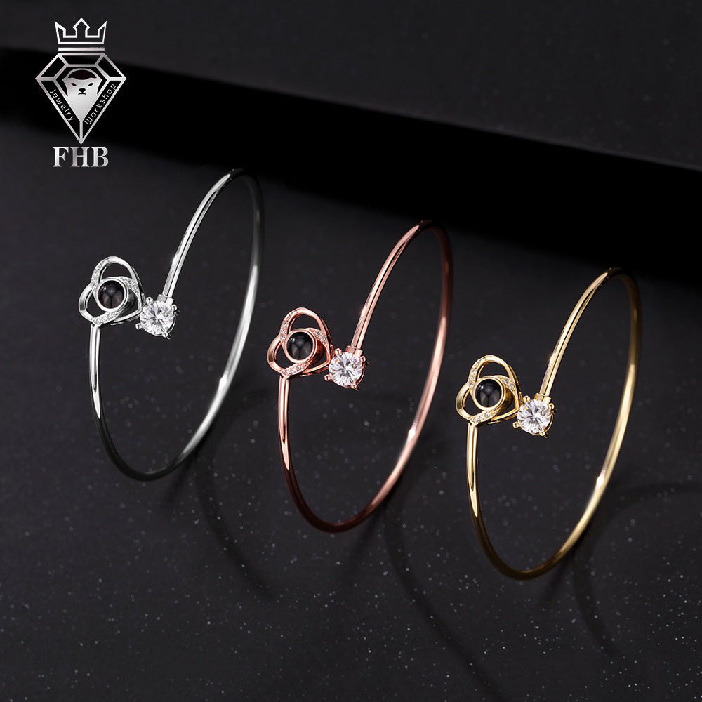 Personalized Rotating Heart Photo Bangle Bracelet