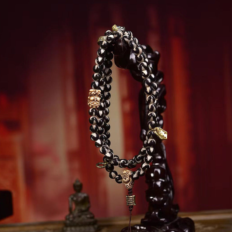 Natural Tiger Tooth Dzi Beads 108 Beads Mala Necklace