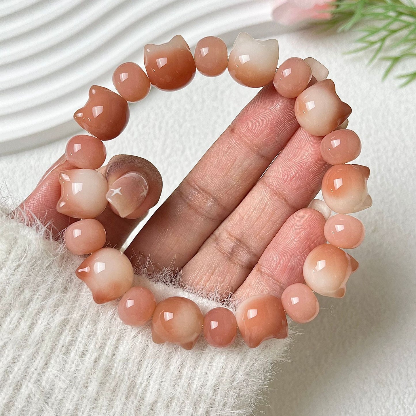 Small-Sized Colorful Adorable Cat Head Bodhi Bracelet