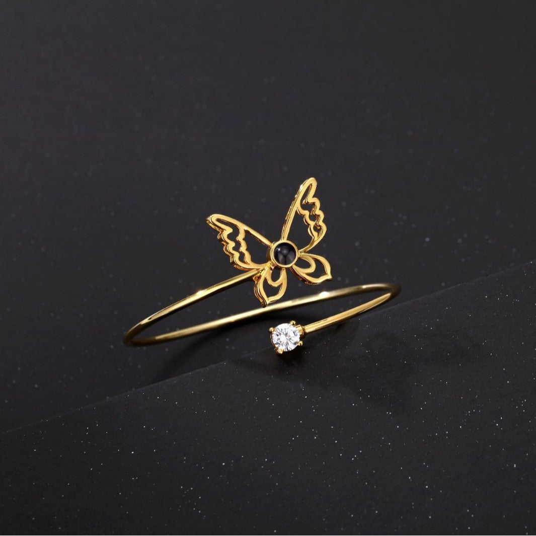 Personalized Hollow Butterfly Photo Bangle Bracelet
