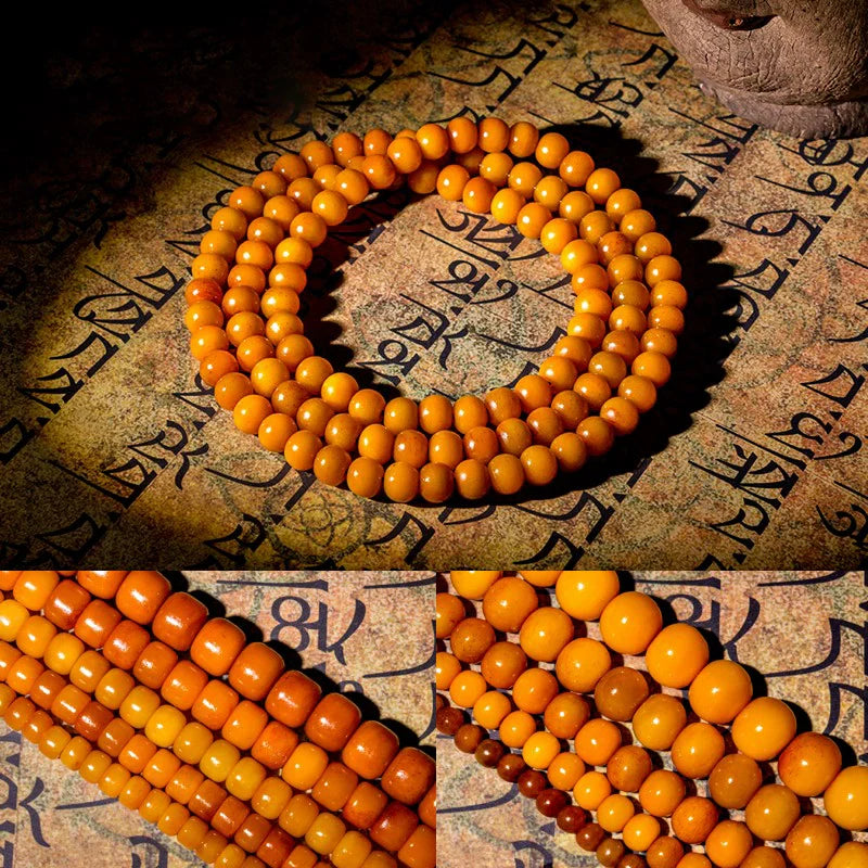 Tibetan Old Yak Bone Bracelet 108 Beads Mala for Meditation 10*8mm