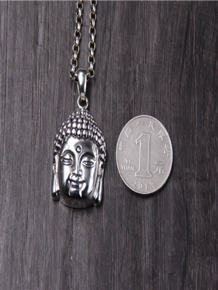 Buddha Sakyamuni Buddha Statue Pendant S925 Sterling Silver Carved Bodhisattva Buddha Head Pendant