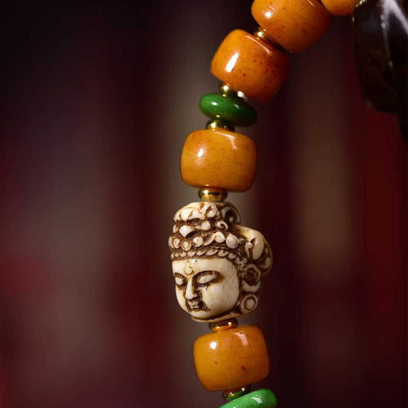 Tibetan Yak Bone Bracelet with Recycled Tibetan Bone Guanyin Pendant – Spiritual & Cultural Handcrafted Bracelet