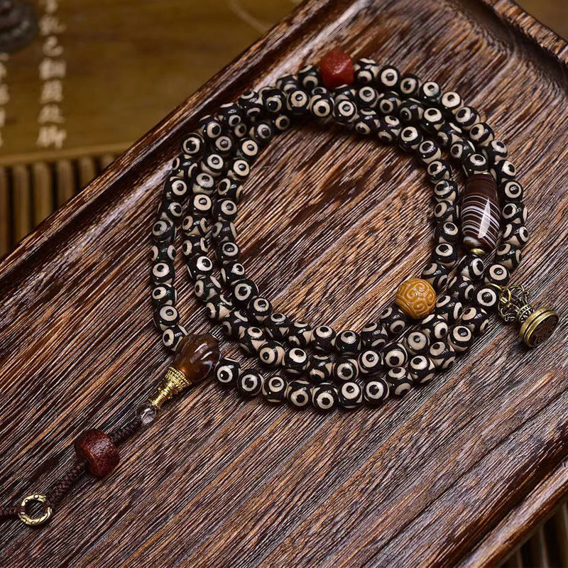 Natural Tiger Tooth Dzi Beads 108 Beads Mala Necklace
