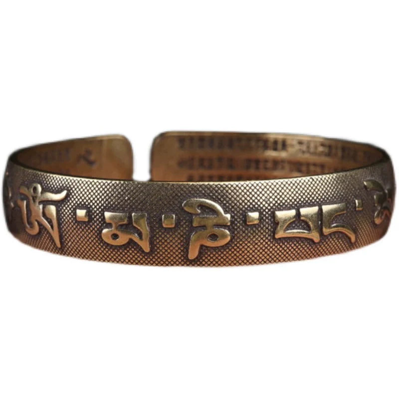 Bracelet tibétain en cuivre avec mantra à six syllabes et pilon Vajra