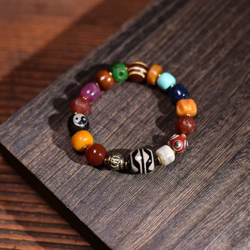 Tibetan Natural Agate Multicolored Bead Bracelet