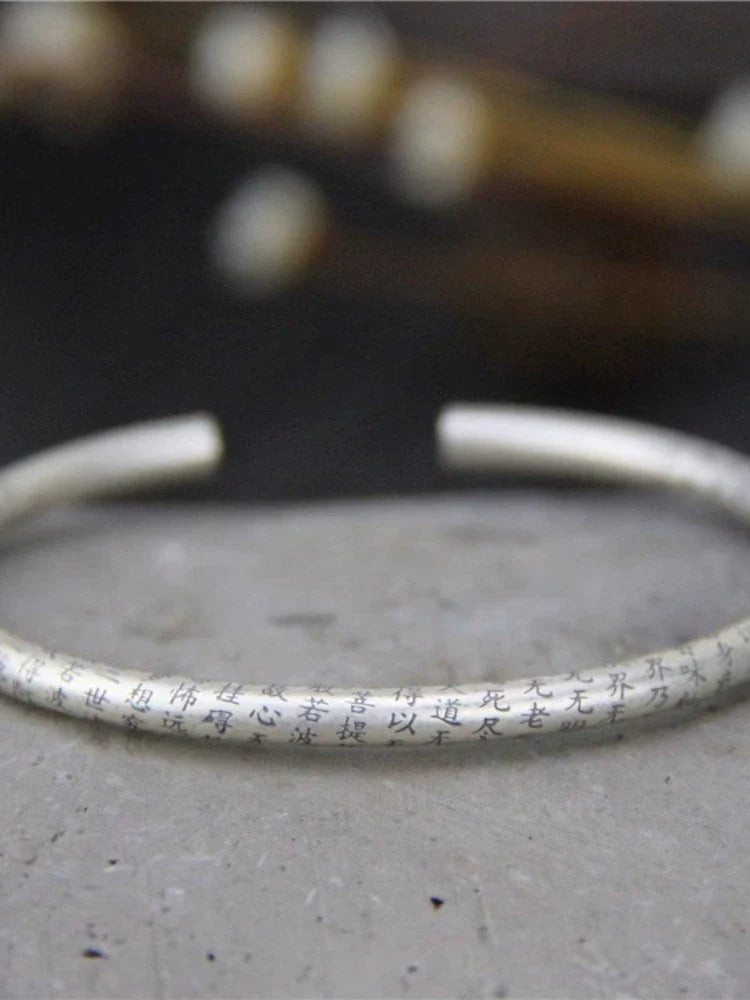 Pure Silver Heart Meridian Silver Bracelet Retro and Old Solid Men's and Women's Bracelets