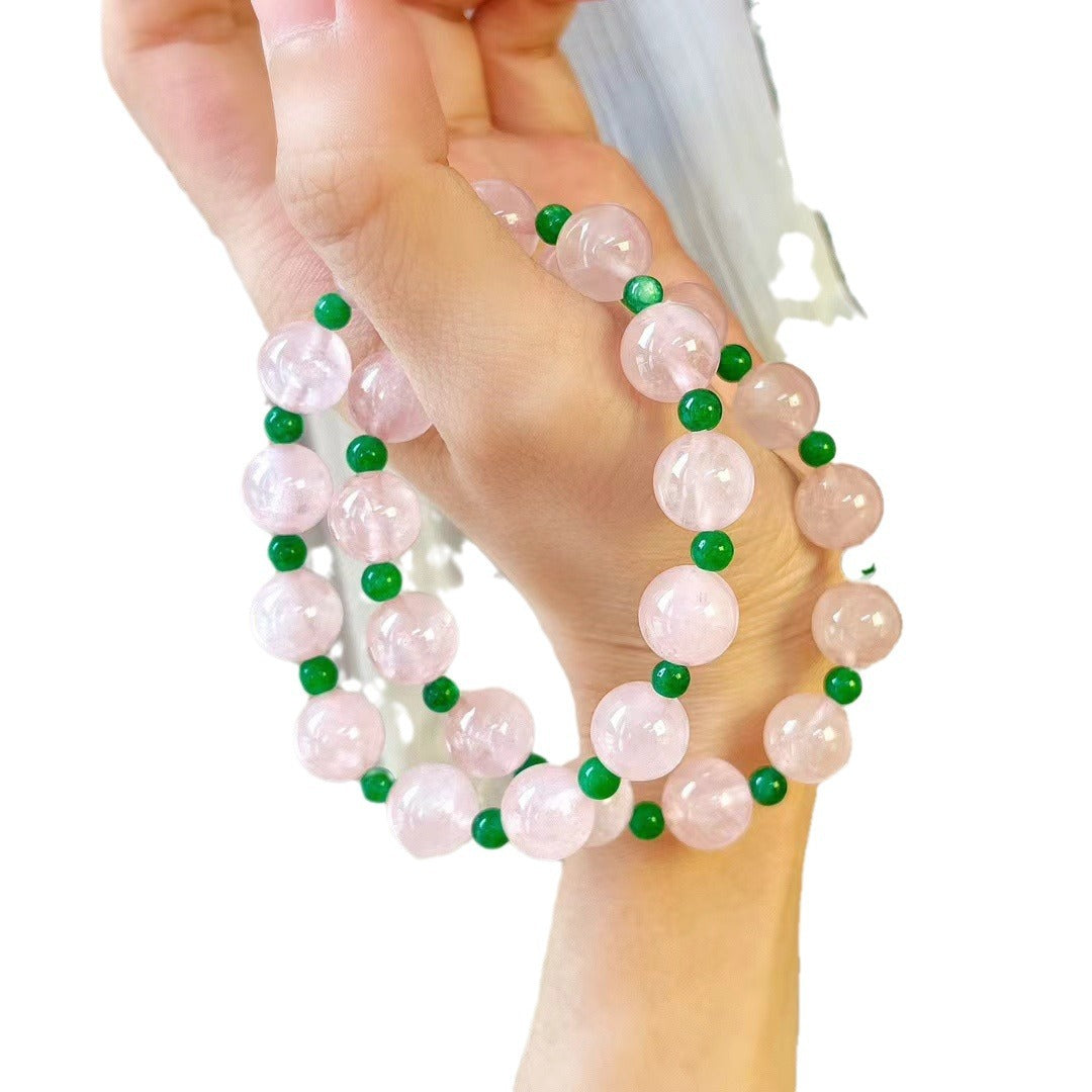 Natural Pink Crystal Contrasting Color Jadeite Quartzite Bracelet for Women