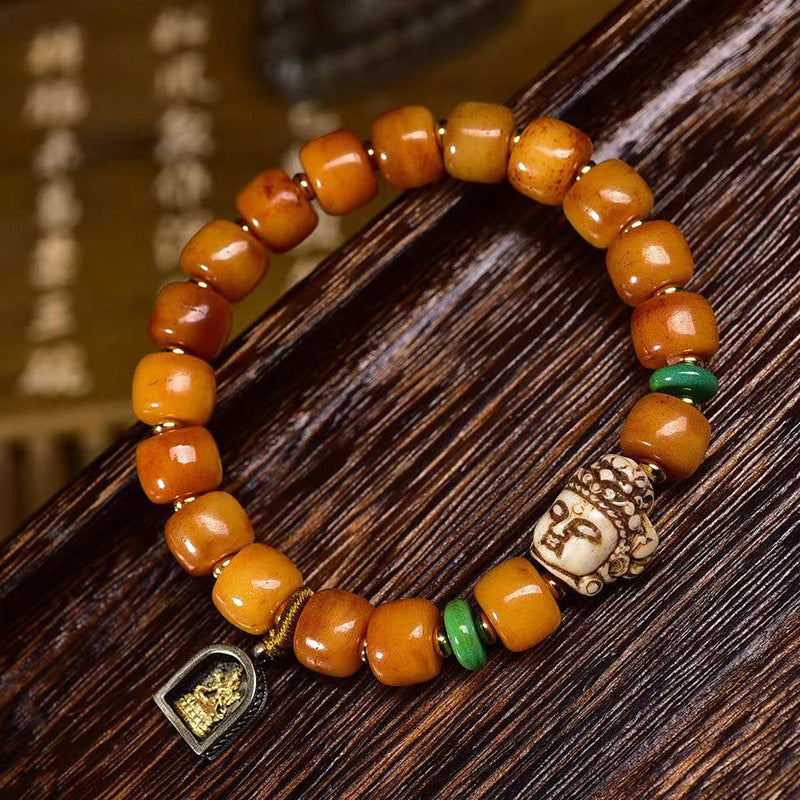 Tibetan Yak Bone Bracelet with Recycled Tibetan Bone Guanyin Pendant – Spiritual & Cultural Handcrafted Bracelet