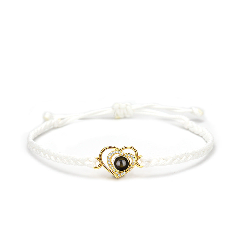 Double Heart Braided Bracelet with Photo Inside