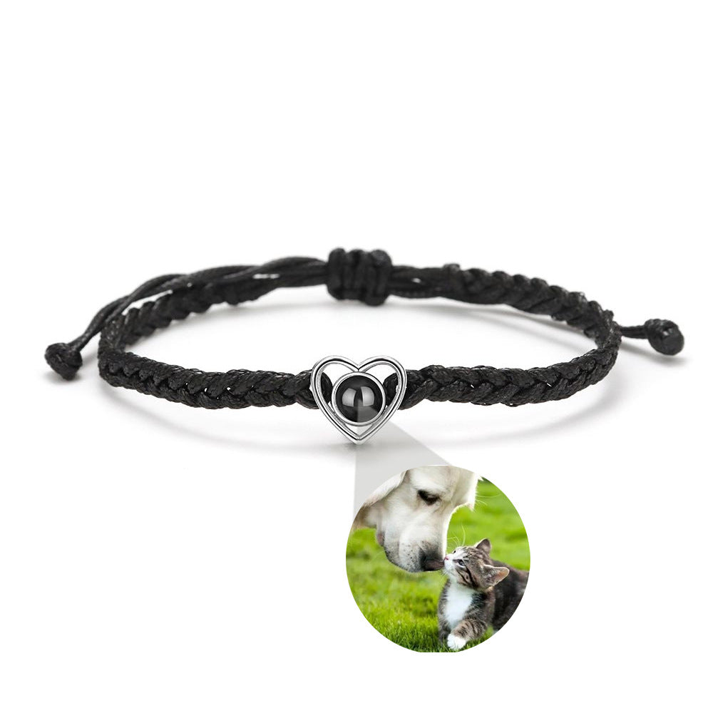 Bracelet tressé en forme de cœur avec photo à l'intérieur