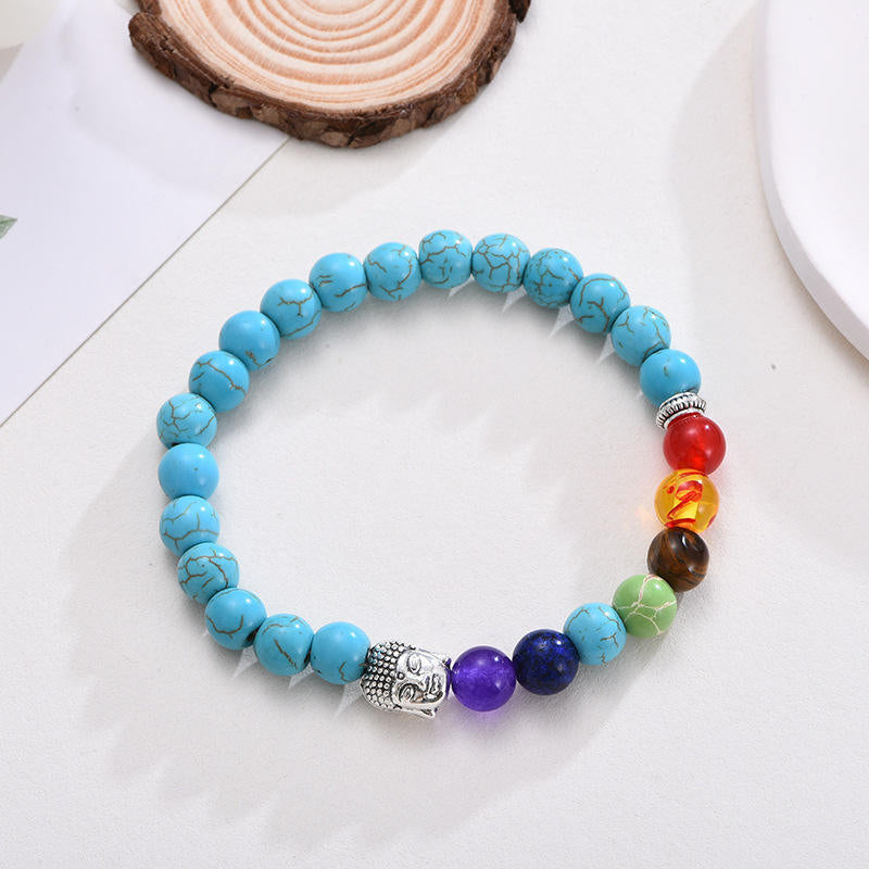 7 Chakra Stone Healing Beaded Buddha Charm Bracelet Crystal Energy Bracelet Adjustable 8mm