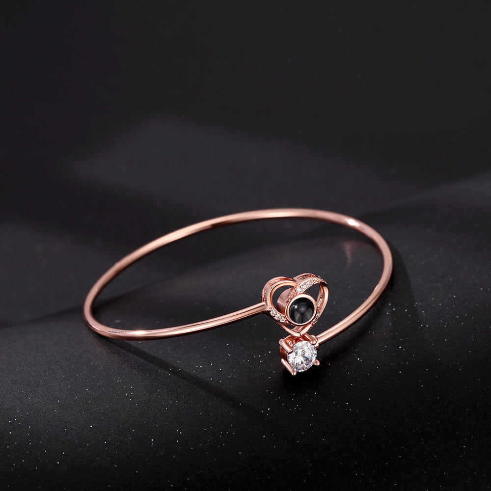 Personalized Rotating Heart Photo Bangle Bracelet
