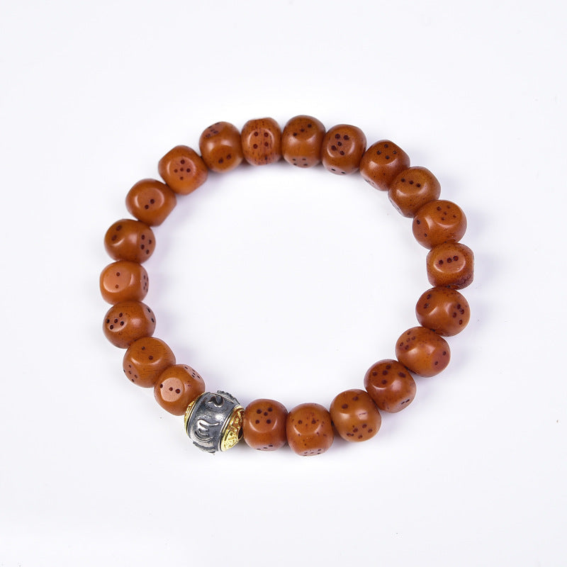 Natural Old Camel Bone Bracelet, Pure Hand-carved Dice Tibetan Bead Bracelet