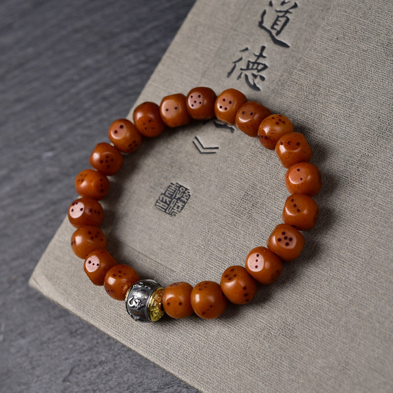 Natural Old Camel Bone Bracelet, Pure Hand-carved Dice Tibetan Bead Bracelet