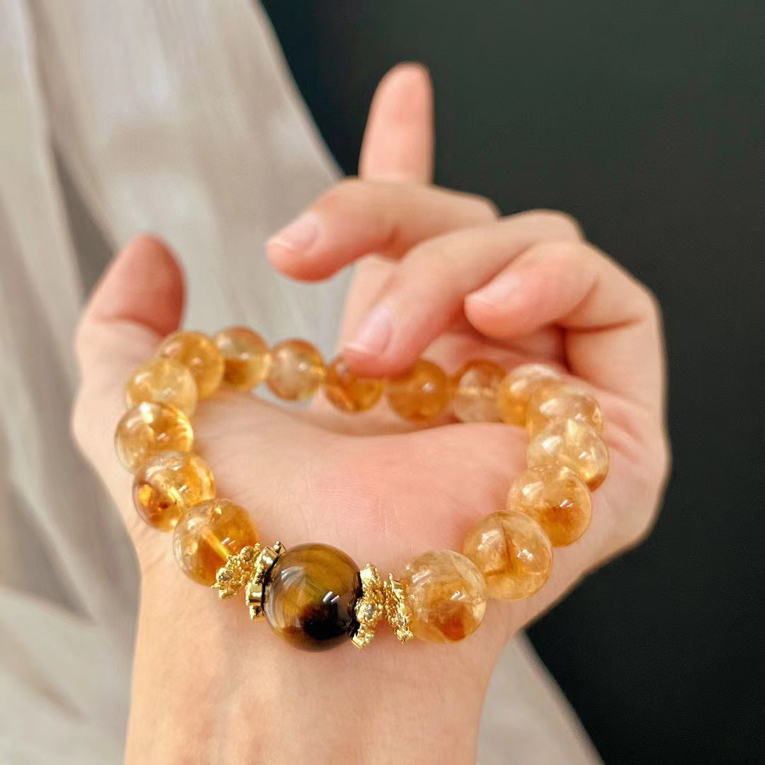 Bracelet rétro en citrine naturelle œil de tigre 10 mm, perles faites à la main, style Maillard