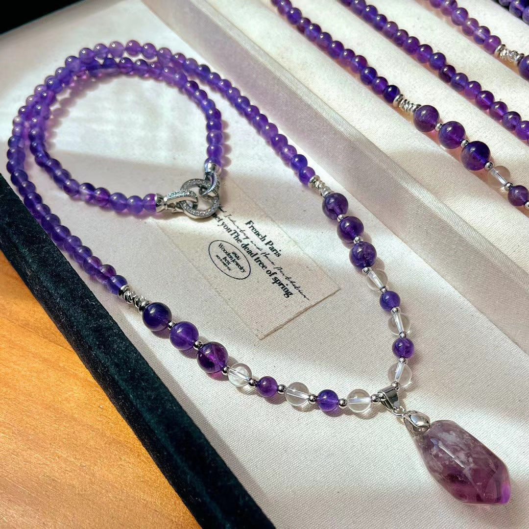 Natürliche Amethyst Halskette Handgefertigter Perlenanhänger Exquisite Schlüsselbeinkette