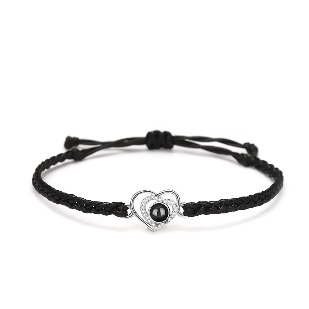 Double Heart Braided Bracelet with Photo Inside