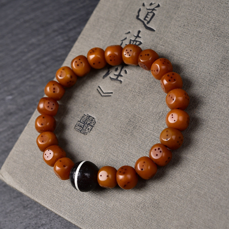 Natural Old Camel Bone Bracelet, Pure Hand-carved Dice Tibetan Bead Bracelet