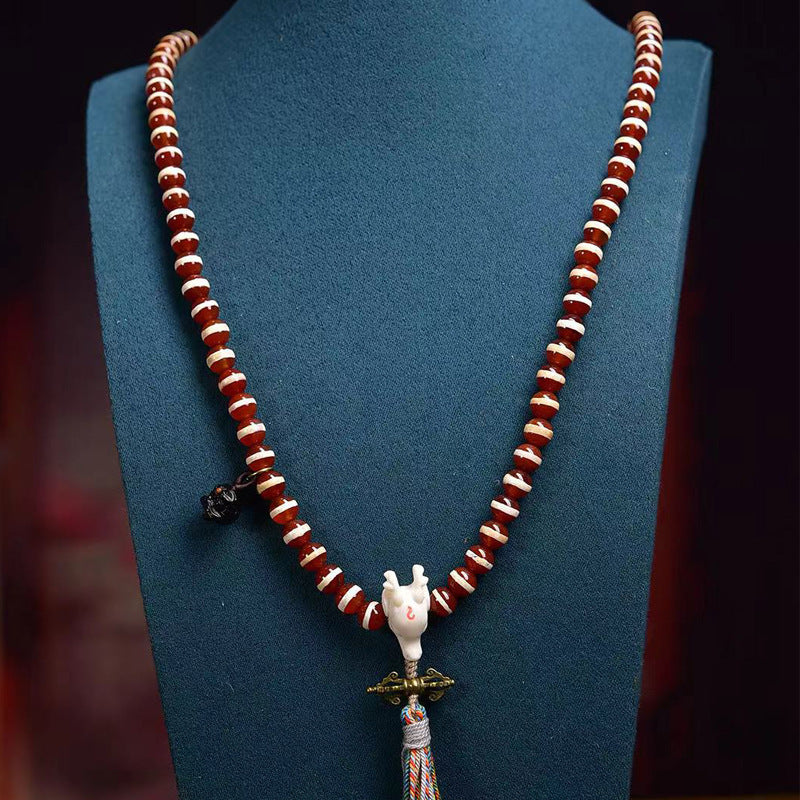Natural Red One-Line Dzi Beads 108 Beads Mala Necklace