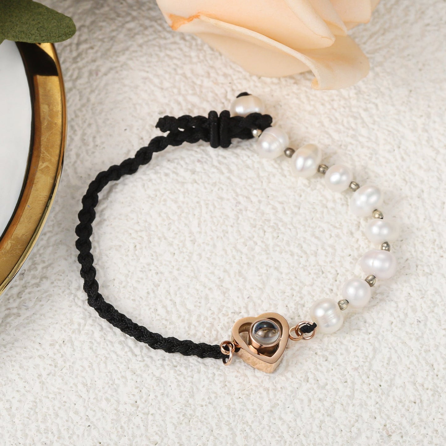 Personalized Pearl Woven Elegant Photo Bracelet