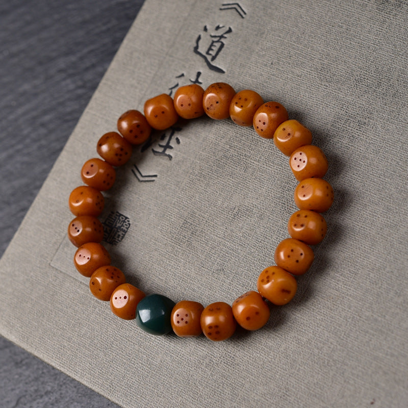 Natural Old Camel Bone Bracelet, Pure Hand-carved Dice Tibetan Bead Bracelet