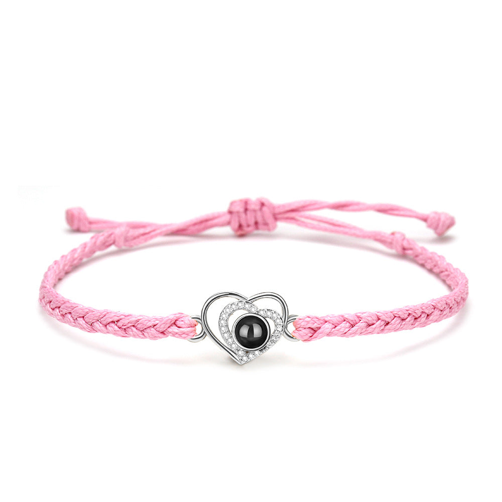 Double Heart Braided Bracelet with Photo Inside