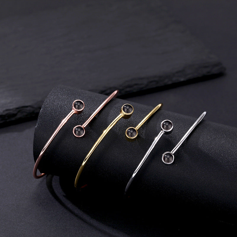 Personalized Double Photo Projection Bangle Bracelet