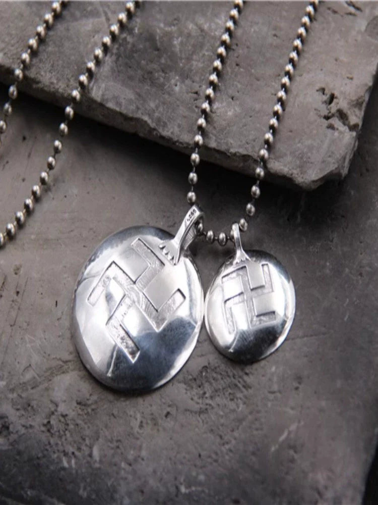 Pendentif rond en argent sterling S925 avec inscription « mantra rétro à six caractères »