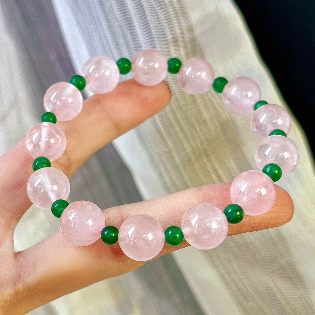 Natural Pink Crystal Contrasting Color Jadeite Quartzite Bracelet for Women