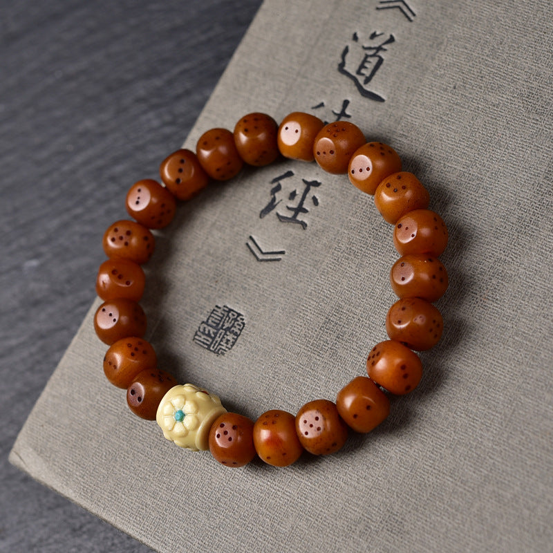 Natural Old Camel Bone Bracelet, Pure Hand-carved Dice Tibetan Bead Bracelet