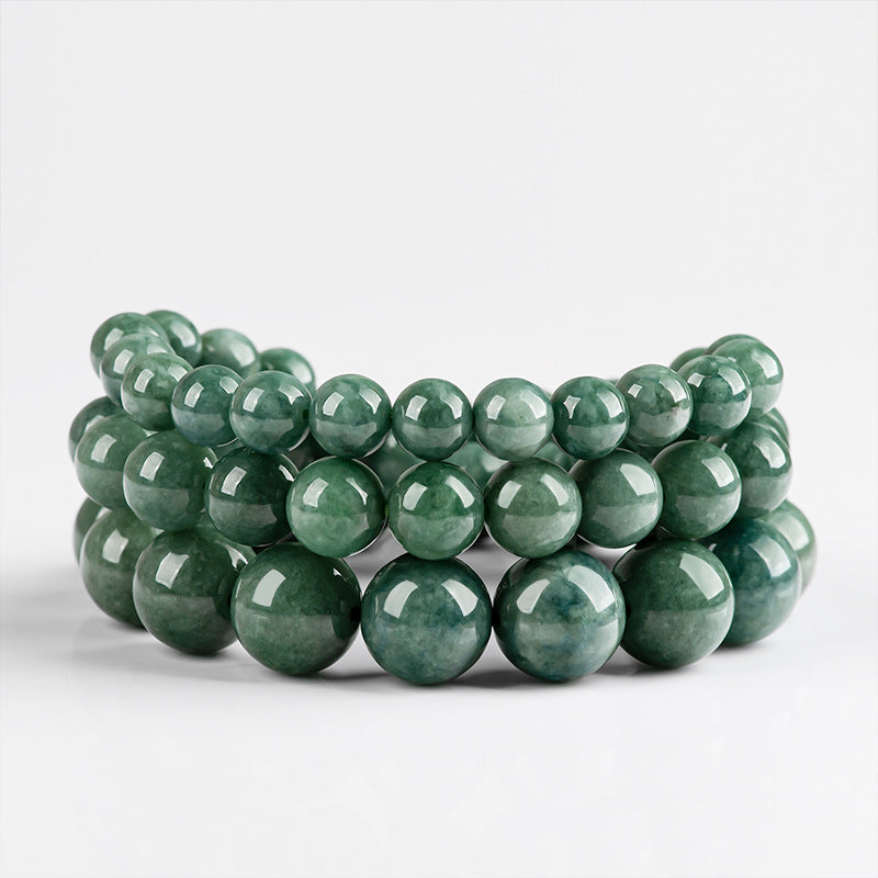 Bracelet en perles rondes en jadéite naturelle de qualité A, vert foncé – Élégant et intemporel