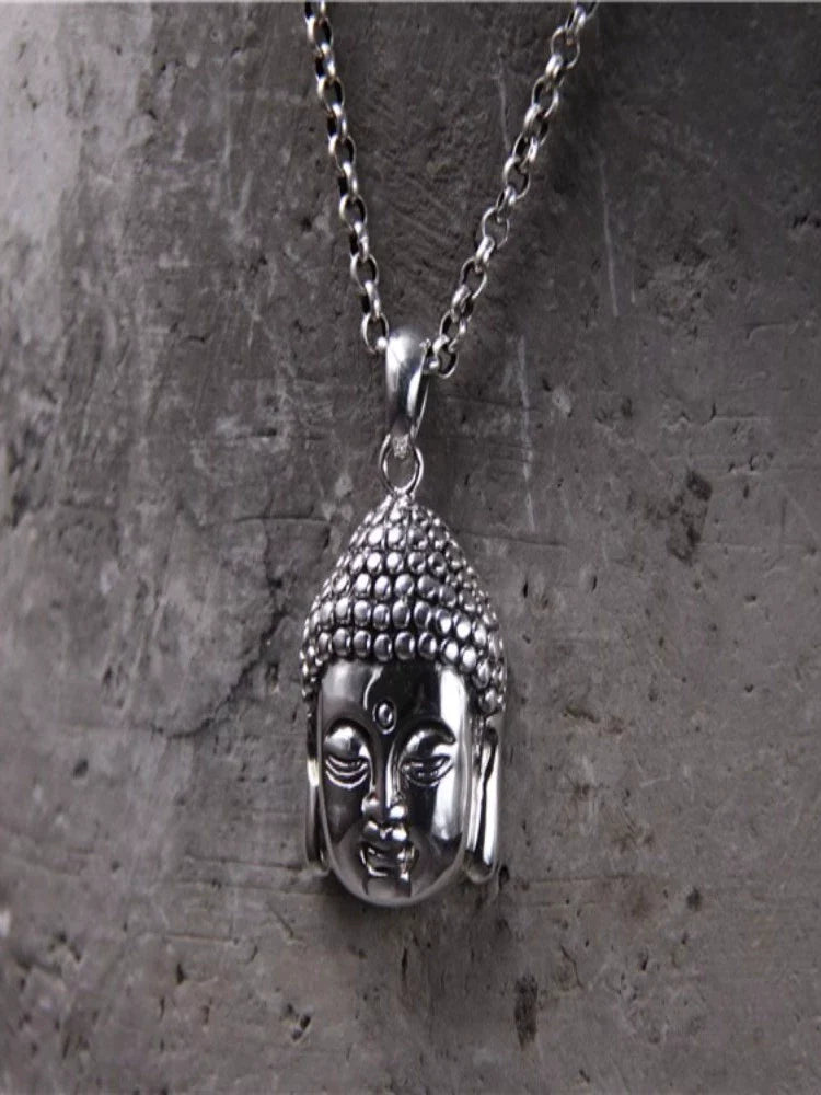 Buddha Sakyamuni Buddha Statue Pendant S925 Sterling Silver Carved Bodhisattva Buddha Head Pendant