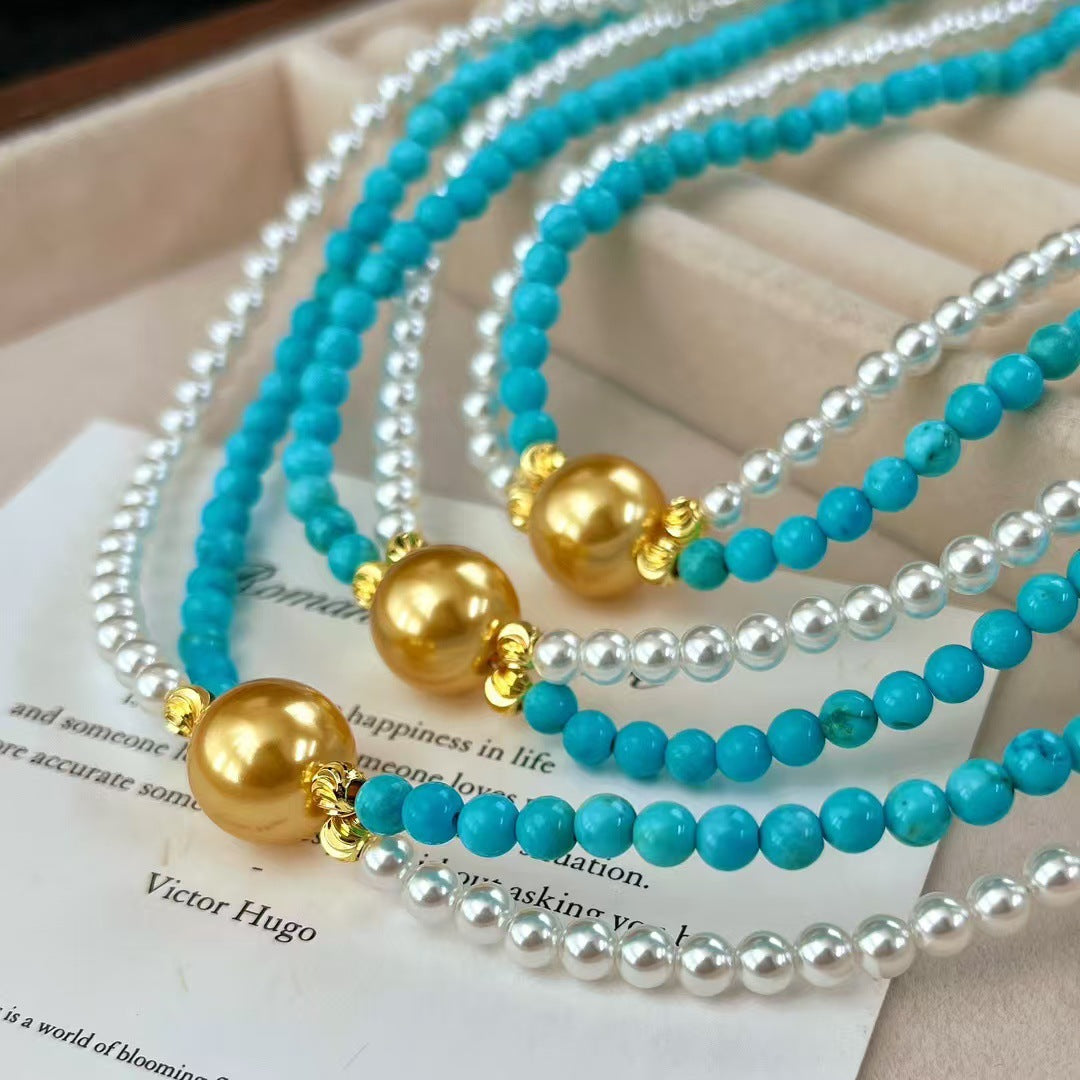 Collier vintage en fausses perles de haute qualité, chaîne de clavicule turquoise