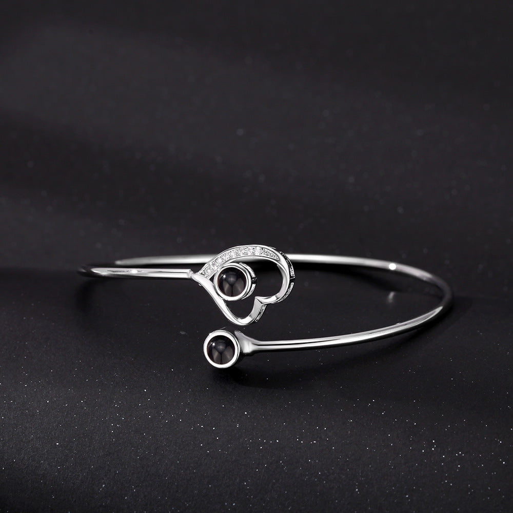 Personalized Asymmetrical Heart Photo Bangle Bracelet